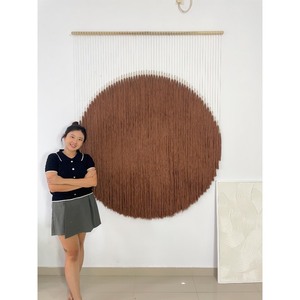 Tapiz de Macramé Minimalista, Forma Circular, Patrón Vertical, Decoración para el Hogar, Pieza de Arte, Paquete Individual, Sala de Estar, Abstracto - Product Image 6