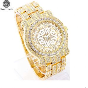 Charm_Jewels Luxury Gold <b>Watch</b> Women Analog Quartz Hollow Out Dial Round Case 38mm Crystal Bracelet Fashion Jewelry - Product Image 4