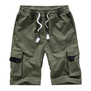 Pantalones cortos cargo casuales de verano para hombre, 6 bolsillos, secado rápido, 100% algodón, cintura elástica con cordón, transpirables, estampados. - Product Image 1