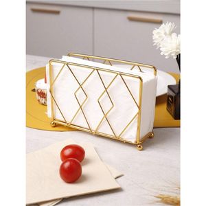Porte-serviettes moderne en fil métallique doré et bois avec support à cure-dents, organiseur de serviettes en papier pour comptoir, idéal pour hôtels et restaurants - Product Image 5