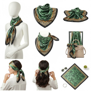 Écharpe musulmane en satin <span class=keywords><strong>vert</strong></span> <span class=keywords><strong>émeraude</strong></span> à motif léopard, design personnalisé avec logo, pour la décoration de sacs féminins et comme <span class=keywords><strong>foulard</strong></span> élégant - Product Image 6