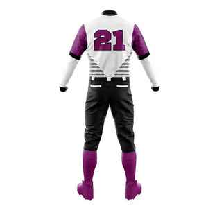 Men Sublimated Baseball Uniform <b>White</b> Purple Striped Jersey With Number 21 Breathable Regular Fit All Seasons Adult - Product Image 2