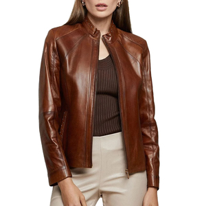 Women's Casual Breathable Printed Leather Jacket Slim-fit Spring Fall Solid Color Cotton Women's Leather Jacket Breathable - Product Image 3