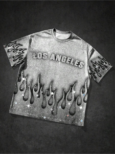 เสื้อยืดสไตล์ Y2K ประดับเพชรเทียม แขนสั้น คอกลม ลายจุดวิบวับ ทรงโอเวอร์ไซส์ สตรีทแวร์ รับผลิตแบบ OEM ODM ขั้นต่ำสั่งซื้อน้อย - Product Image 1