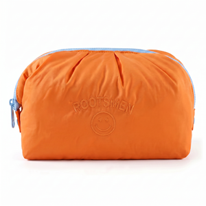 ROOTSMEN <b>Lady</b> Orange Nylon Cosmetic Bag with Embroidered Logo Zipper Closure Customizable Pattern Fluffy Portable Medium Size - Product Image 5