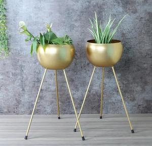 Modern Gold Metal Planters Set Round Flower <b>Stands</b> Indoor Decorative <b>Vases</b> Minimalist Design for Home Use - Product Image 5