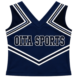 Haut d'uniforme de cheerleading bleu foncé sans manches, col en V, pour femmes et filles, idéal pour les équipes de danse et les compétitions - Product Image 1