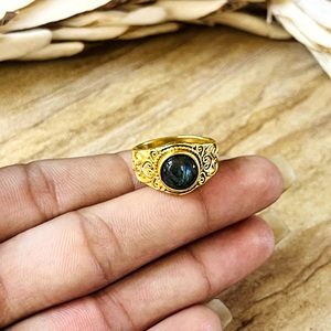 Latest Design Brass <b>Ring</b> Women Tribal <b>Labradorite</b> <b>Ring</b> Vintage Brass Jewelry Female 18k Gold Plated Boho Heart For Wholesale/OEM - Product Image 3