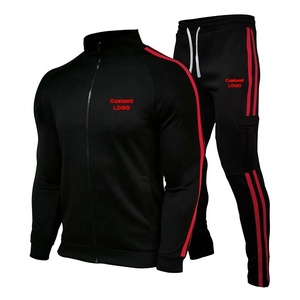 Wholesale <b>Men's</b> <b>Turtle</b> <b>Neck</b> Track Suit With Double Stripe On Side Fitness Slim Fit High <b>Neck</b> Zipper Enclosure Sweat Suit - Product Image 1