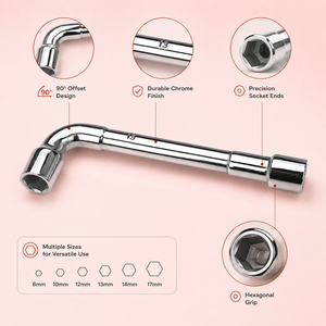 Premium Chrome Angle Socket Wrench 90 Degree L Shape Hexagonal Lug Nut <b>Spanner</b> <b>Tool</b> for Auto Repair Workshop Maintenance Pro Kit - Product Image 4