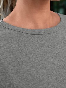 <b>Women's</b> Gray O-Neck Short Sleeve Regular Fit Cotton Jersey T-Shirt Casual Solid Color Breathable All Seasons <b>Top</b> - Product Image 5