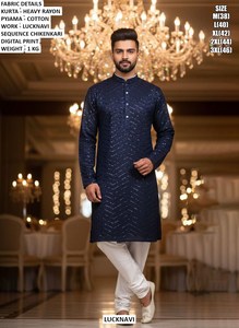 Kurta Tradicional Veerangan de Rayón, Largo hasta el Suelo, Corte Regular, Estilo Herencia, para Fiesta - Product Image 3