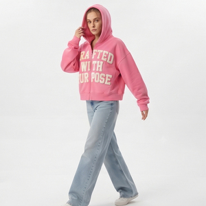 Hoodie oversize boxy à imprimé en relief pour femme, 100% coton molletonné, avec fermeture éclair et épaules tombantes - Product Image 4