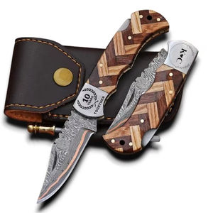 Couteau pliant professionnel Sanmai en acier Damas cuivré, pointe clip, pour EDC, camping, extérieur, pêche, randonnée, facile à personnaliser (DIY), ODM - Product Image 1