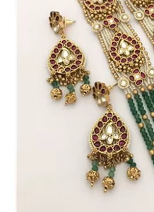 Ensemble collier et boucles d'oreilles élégants en laiton plaqué or de qualité supérieure, style Polki, pour mariage et soirées, pour femmes - Product Image 2