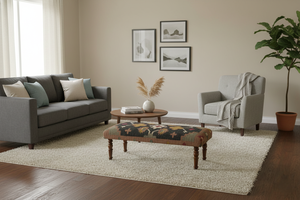 Banco Kilim de Yute y Lana Tejido a Mano – Banco Otomano de Madera Tapizado Estilo Bohemio - Product Image 4