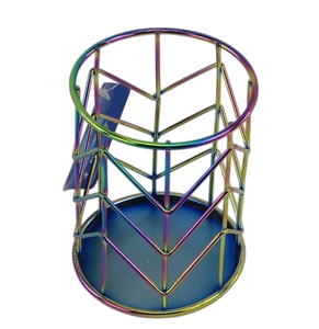 Porte-crayons et organiseur de papeterie en métal coloré, de forme ronde, en fer massif, accessoire de bureau scolaire, fabriqué en Inde - Product Image 1