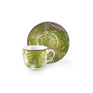 Set Tazza e Piattino da Caffè Excelsa in Porcellana con Motivo Fogliame, 7 Cl, Multicolore - Product Image 1