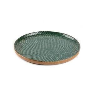 Plateau de présentation de bijoux en émail de luxe personnalisé |   Plateau à bibelots rond à motif de vagues vertes |   Plateau cadeau élégant en métal fait main |   Vanity - Product Image 1