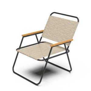 Silla de Jardín Plegable Moderna y Ecológica, Asiento de Mimbre, Estructura de Acero Negro, Reposabrazos de Madera, Diseño Minimalista - Product Image 1