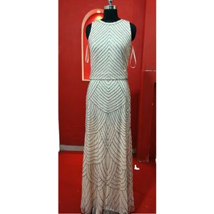 Vestido de fiesta floral de noche con cuentas, vestido de novia blanco sin mangas con cuello redondo, vestido de novia largo de talla XS - Product Image 1