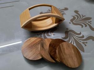 Support rond en bois massif pour sous-verres, présentoir en bois pour sous-verres, tapis de table pour salon, cuisine, café - Product Image 1