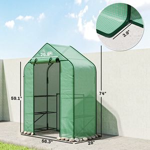Serra Portatile da Esterno con 6 Ripiani e Copertura in PE Resistente ai Raggi UV, Porta Avvolgibile Verde per Uso in Giardino - Product Image 3