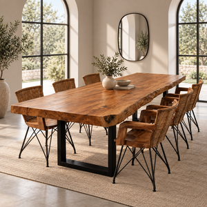 Table à manger moderne en bois massif avec pieds en métal, forme rectangulaire, pour la maison, 8 places, design stable - Product Image 4