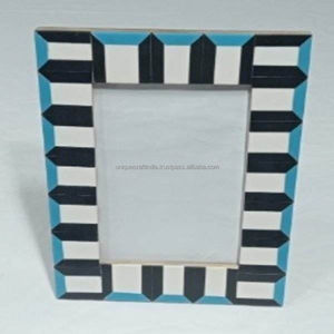 Cadre photo en bois artisanal de luxe géométrique avec motif losanges beige et noir – Décoration d'intérieur haut de gamme - Product Image 4