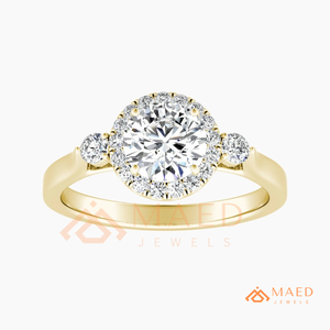 Gold Plated Round Cut Halo Engagement <b>Ring</b> Women Three Stone Side American Diamond <b>CZ</b> Wedding <b>Ring</b> Fine Jewelry - Product Image 5