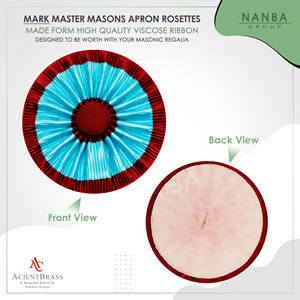 Masonic Mark Member Rosette Typically Used On Aprons and Sashes, Featuring Red and Teal <b>Ribbon</b> Design - Product Image 2