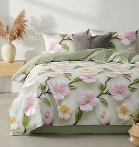 Blossom <b>King</b>-<b>Size</b> Fitted Sheets 3PCS Set Soft Comfortable Printed Fabric Stylish Bedroom Decor with 2 <b>Pillow</b> <b>Cases</b> for Hotels - Product Image 2
