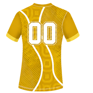 Ensemble short et maillot de rugby jaune moutarde et blanc, manches courtes, col en V, motif géométrique, uniforme d'équipe personnalisé, respirant, pour l'entraînement et le sport - Product Image 4