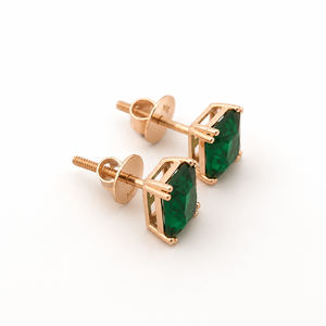18K Rose Gold <b>Emerald</b> Cut Green Gemstone <b>Stud</b> <b>Earrings</b> for Women High Polish Party Wedding Daily Wear Jewelry Gift - Product Image 4