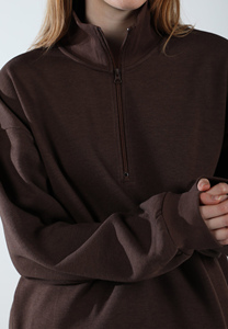 Sudadera con cuello alto y media cremallera, servicio OEM, color liso, transpirable, holgada, a la moda, para mujer - Product Image 6