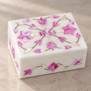 Stylish Modern Marble Mop Jewelry <b>Box</b> with Floral Pattern and Multiple Storage Compartments for Home Decor Organizing Jewelry - Product Image 1