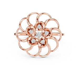Anillos de oro macizo de 14k para mujer con diamantes de corte redondo minimalista en forma de flor, para regalo, compromiso, aniversario, boda - Product Image 5