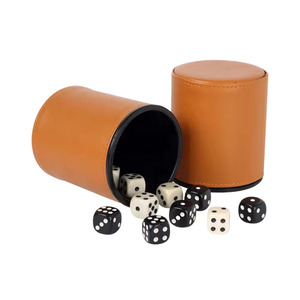 PU Leather <b>Dice</b> Cup Box with White Black <b>Dice</b> Storage Case for Adult Use Classic Minimalist Design Durable Round Shape - Product Image 3