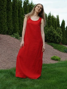 Nuevo Vestido de Verano de Algodón con Corte en A, Rojo, Maxi, Ecológico, para Invitadas de Boda, Fiesta o Cóctel, para Mujer - Product Image 5