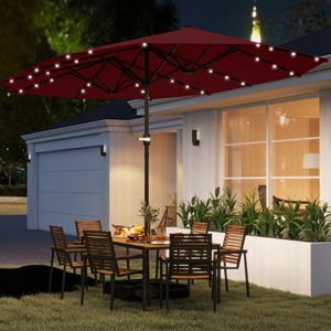 Ombrellone da Giardino Bifacciale da 4,3m con Luci Solari a LED, Base in Poliestere Rosso Vino per Cortile, Raggio di 3m - Product Image 2