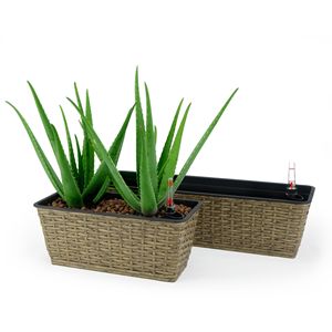 Paquete de 2 Macetas Rectangulares de Mimbre Tejidas a Mano, Color Marrón, con Sistema de Autorriego Inteligente para Interiores y Exteriores - Product Image 1