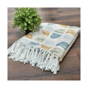 Housse de canapé texturée jaune et grise avec accent de coussin en losange et bordure à pompons alternés pour une touche décorative moderne à la maison - Product Image 2