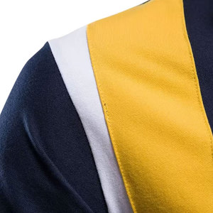 Men's <b>Navy</b> Blue Yellow Short Sleeve Polo Shirt Embroidered Logo Preppy Style Regular Fit Breathable Cotton Oxford Fabric - Product Image 3