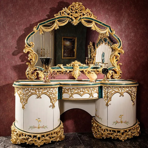 Envío Gratis: Lujoso Juego de Dormitorio King Size de Madera de Caoba Sólida con Tapicería Dorada, Muebles Europeos Tallados a Mano - Product Image 4