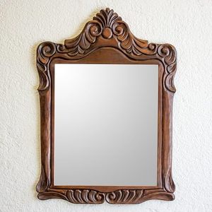 Aqdus Saleem Hand Carved Wooden Traditional Framed Eco-Friendly <b>Rectangular</b> <b>Wall</b> <b>Mirror</b> Home Decor Living Room Bedroom Entryway - Product Image 1