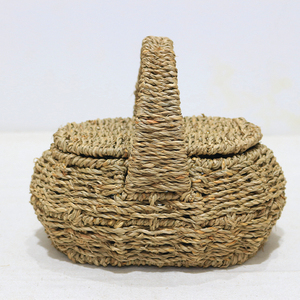 Cesta de picnic de junco marino tejida a mano, cesta de regalo y almacenamiento con asa y tapa - Product Image 5