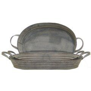 Ensemble de 2 plateaux de service ovales en métal galvanisé avec poignées, style fer forgé vintage, pour la décoration de la maison et de la cuisine - Product Image 3