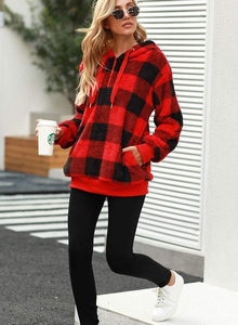 WOLF AKIMBO เสื้อสเวตเตอร์ครึ่งซิปสำหรับผู้หญิง สีแดงดำ ผ้าวูล/ไนลอนบุขนด้านใน เสื้อลำลองสำหรับฤดูหนาว - Product Image 2