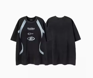 New Style Custom Acid Washed Logo T-<b>shirts</b> Oversized Vintage <b>Patchwork</b> Short Sleeves Round Neck Digital Printing Summer - Product Image 2