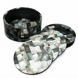 Handmade Mother of Pearl Coasters Set Luxury Natural Shell Inlay Mosaic Drink Coasters Wholesale Eco-Friendly Round <b>Cup</b> <b>Mats</b> - Product Image 6